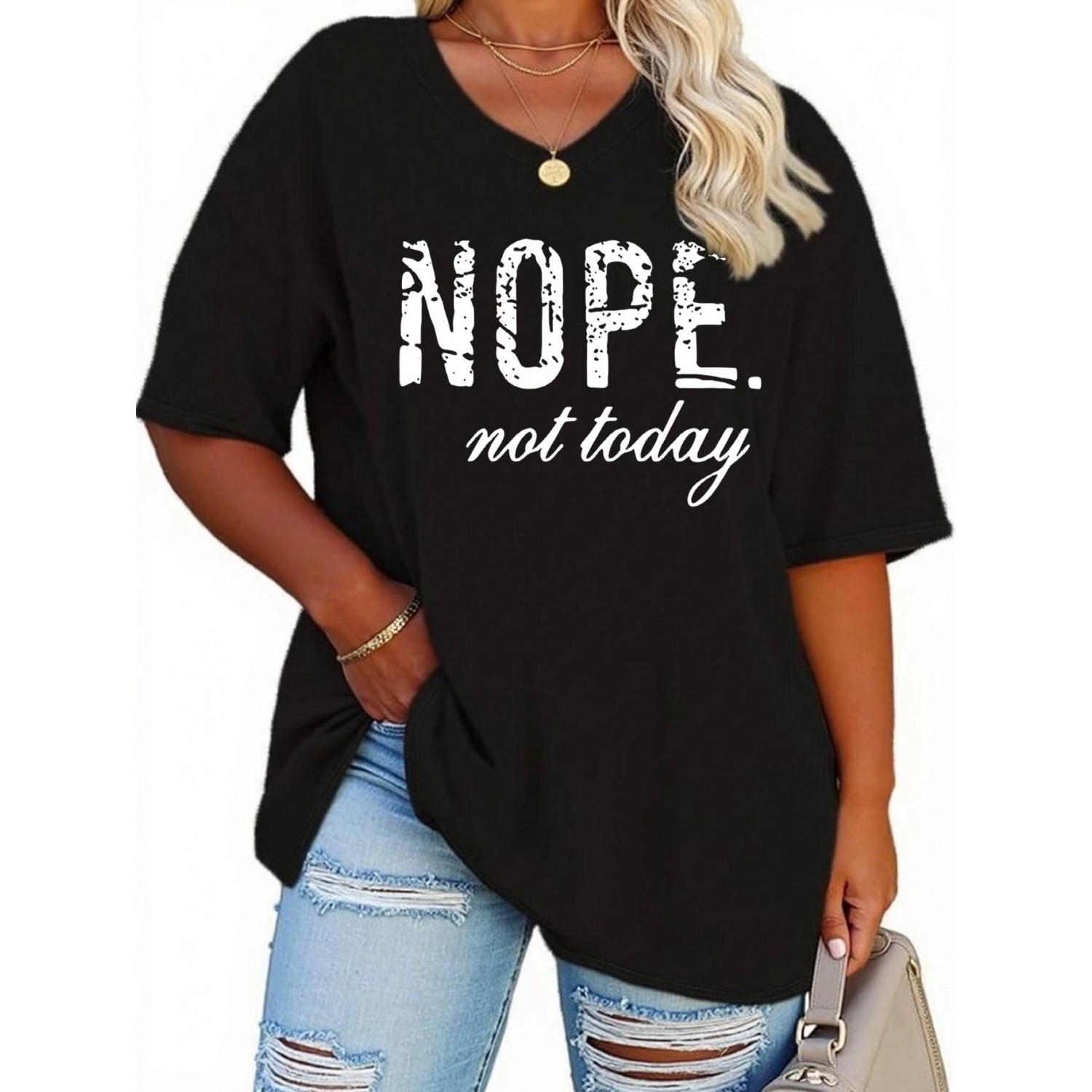 SHEIN LUNE Large V-Neck Short Sleeved T-Shirt With Slogan Print, Suitable For Spring And Summer, Women s Clothing Graphic Tees Women Tops S чёрный