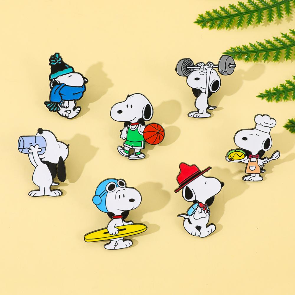 Snoopy Enamel Pins Set Cute Cartoon White Dog Brooches Lapel Badges for Backpack Creative Gift for Friends