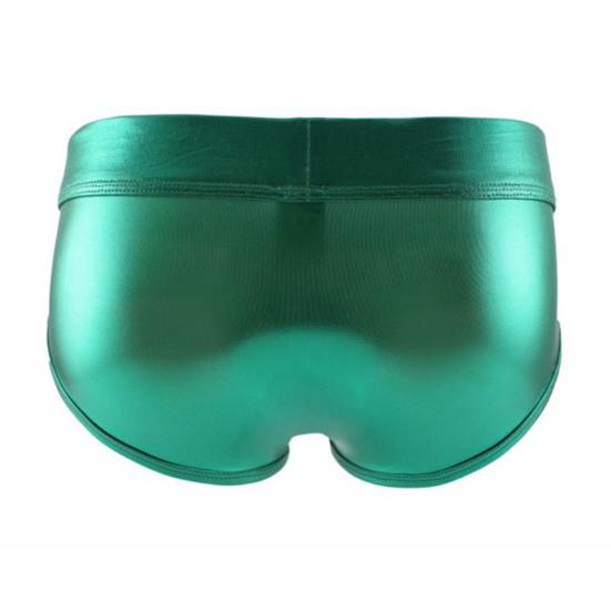 Men Underpants Glossy Faux Leather Low Waist Smooth Anti-septic Reflective Seamless U Convex Elastic Soft Breathable Club Performance Party