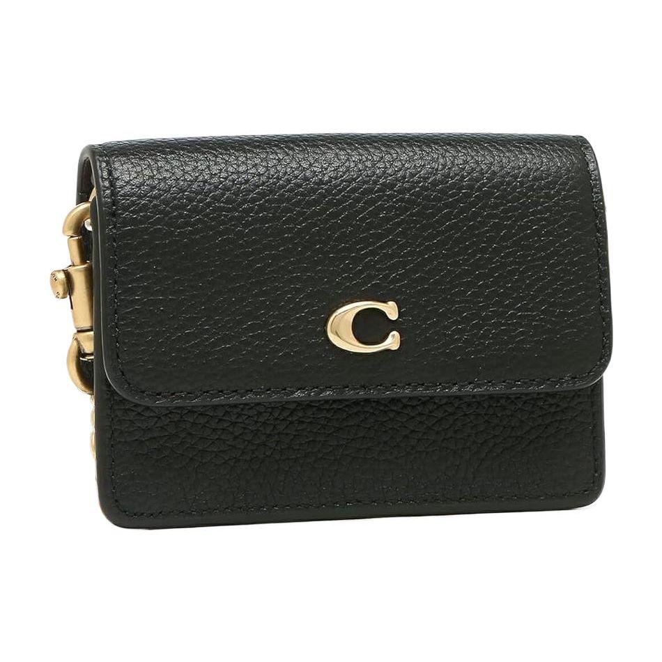 Coach 10 Klappen-Ketten-Umhängetasche Kieselstein-Leder Mini-Crossbody Damen-Taschen Schwarz C6718-B4BK