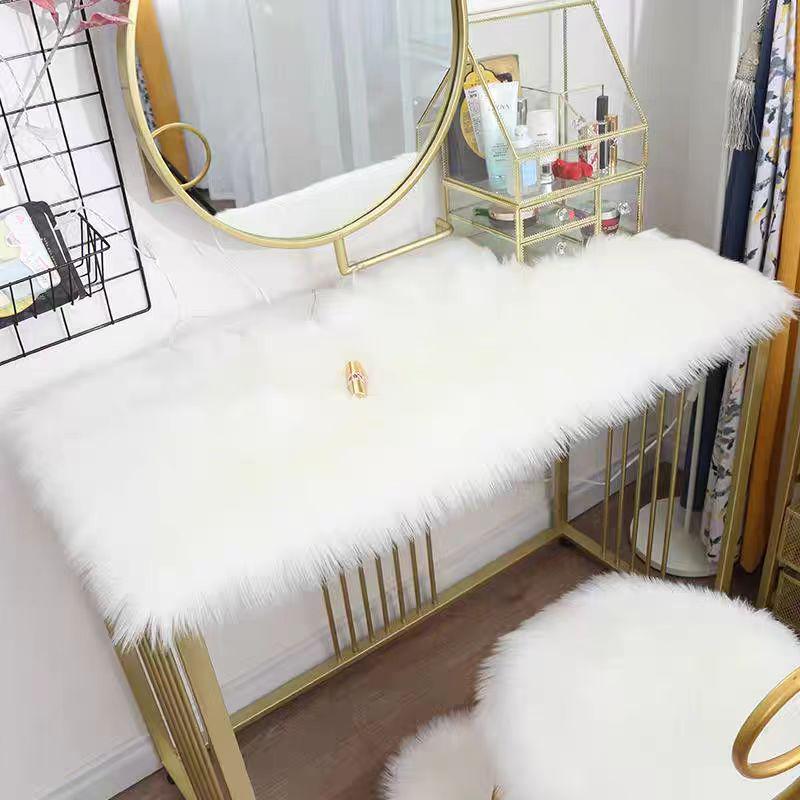 Fluffy Round Makeup Table Cushion - Long Plush Faux Fur Decorative Mat