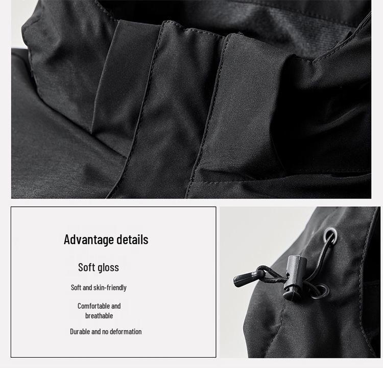 Men's Windproof Waterproof Fleece-Lined Jacket with Removable Hood for Autumn and Winter - Stain-Resistant Outdoor Mountaineering Outerwear.