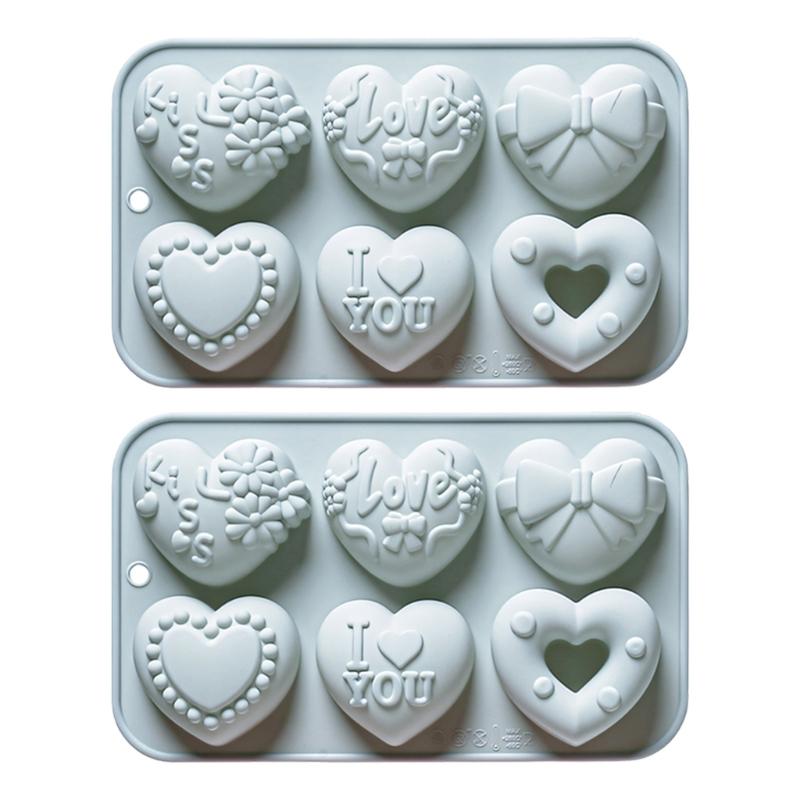 2lots Food Grade Heart Shape Silicones Molds 6 Holes Love Valentines Candy Molds For Candy Resins And Candle Making