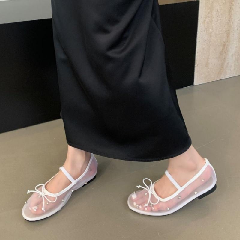 Crystal Mesh Rhinestones Ballerina Flats Round Toe Mary Jane For Work Office Flats New Designer Non Slip Casual Walking Shoes
