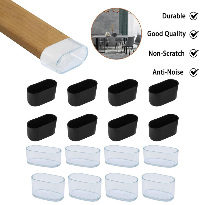 12-4pc NonSlip Oval Chair Leg Caps,Black Clear Furniture Pad,Scratch Proof Floor Protectors for Table Chair Leg,Furniture Guard