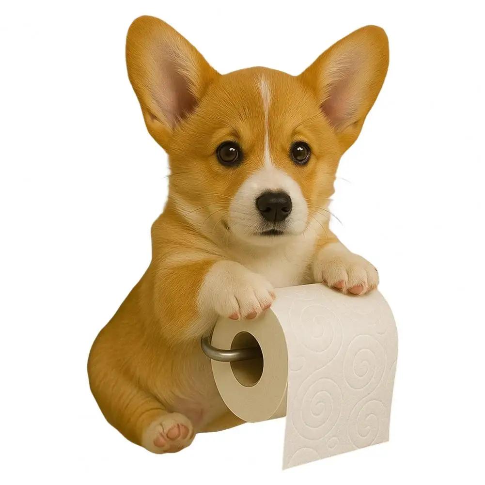 Fun Dog Wall-Mounted Toilet Paper Holder - Durable Resin Bathroom & Kitchen Tissue Roll Organizer Decor