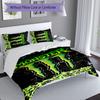3pcs Monster Energy LOGO Duvet Cover Set, Includes 1 Duvet Cover and 2 Pillowcases,Skin-Friendly&Comfortable Fabric,Suitable Bedding Sets