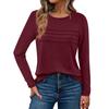 Long Sleeve Shirts For Women Pleated Solid Color Casual Blouses Fashion Basic Round Tops