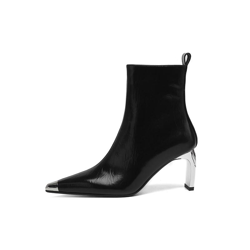 

Мода 2025 НОВЫЕ Осенние Женские Сапоги Натуральная Кожа Женская Обувь Острый Носок Слипоны Сапоги до Середины Икры Лаконичные Современные Сапоги Высокий Каблук 34