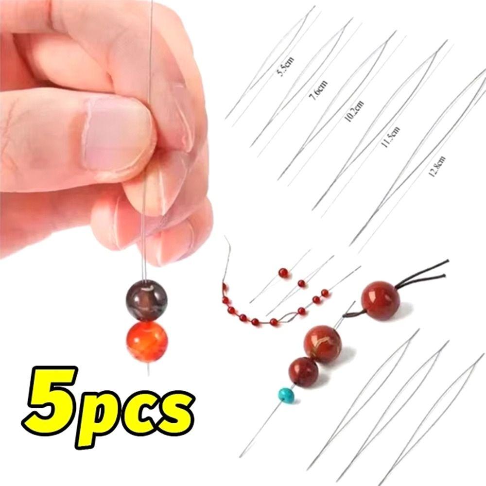 5Pcs/Set Open Curved Seed Beads Needle Collapsible Threading Pins  Necklace Making Supplies