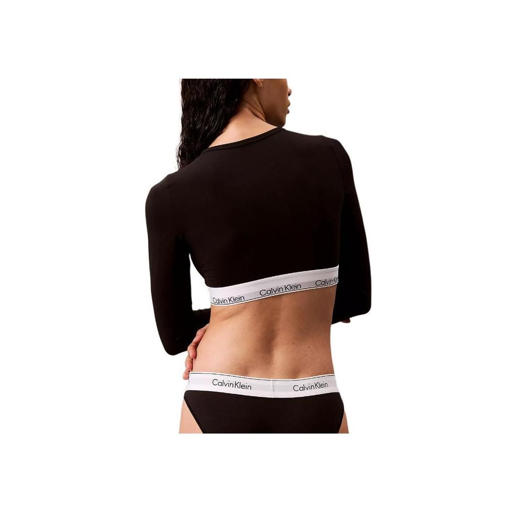 Calvin Klein Fitted Crew Neck Soft Letter Long Sleeve Wireless Bra Women Underwear Black QF8009-001