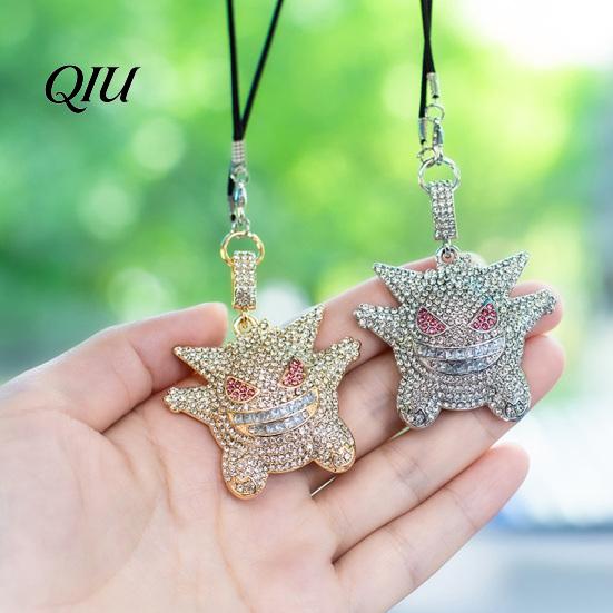 Holiday Gift for Car Lovers Bling Accessories, Cute Rhinestone Devil Rear View Mirror Alloy Hanging Pendant Charm, Halloween Auto Interior Vehicle