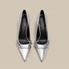Women's Fashion Thin Heel Shoes Autumn New Pointed Head Shallow Mouth Metal Buckle a Slip-on High Heels