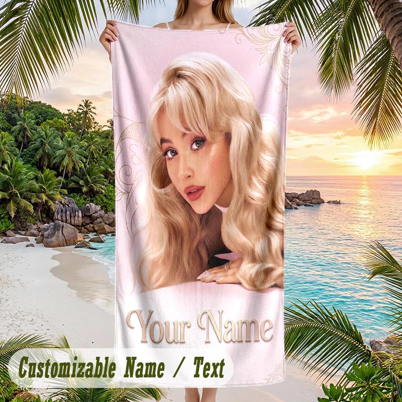 Sabrina Carpenter Beach Towel, Personalized Custom Name Text, Quick Dry Large Absorbent Towel For Beach Pool