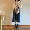 Retro Embroidered Denim Shirt & Lace Asymmetrical Fishtail Skirt Set for Spring & Autumn
