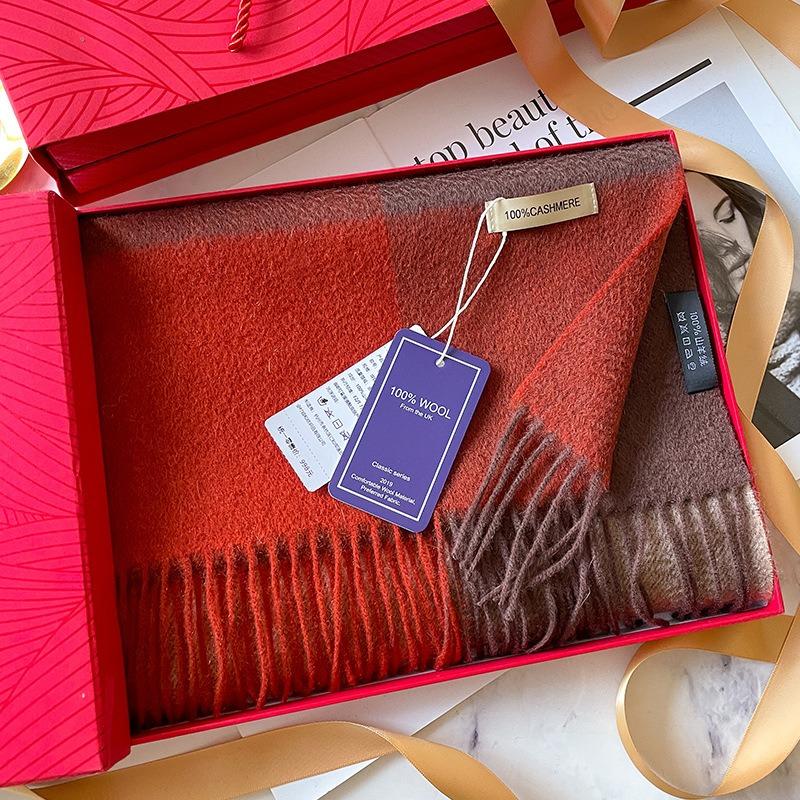 Retro cashmere red plaid scarf men and women winter thickened scarf natal meeting birthday high-end gift