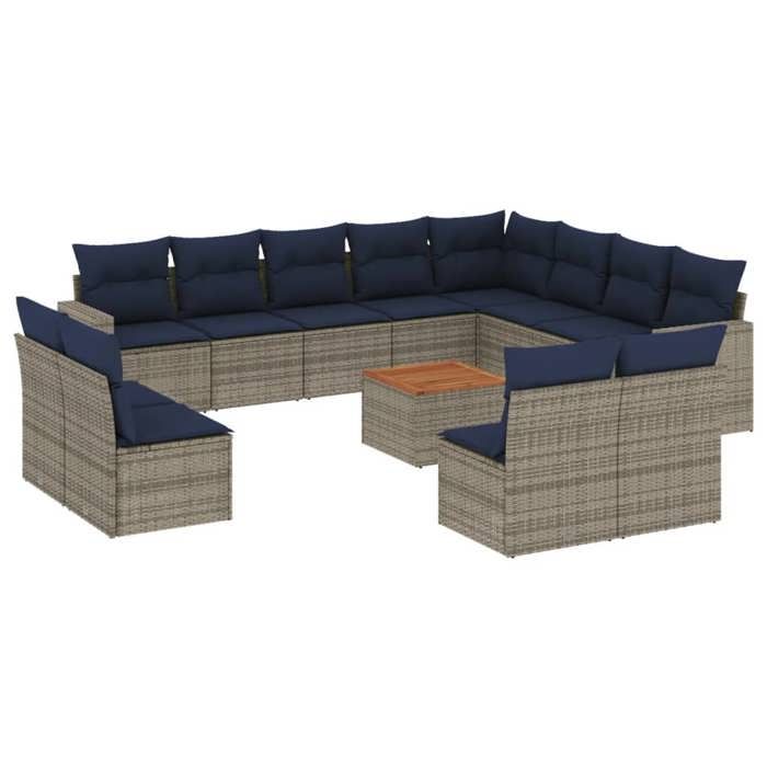 VidaXL Salon de Jardin avec Coussins 13 pcs, Canapés de Patio, Ensemble de Meubles, Mobilier de Terrasse Exterieur, Gris 3256705