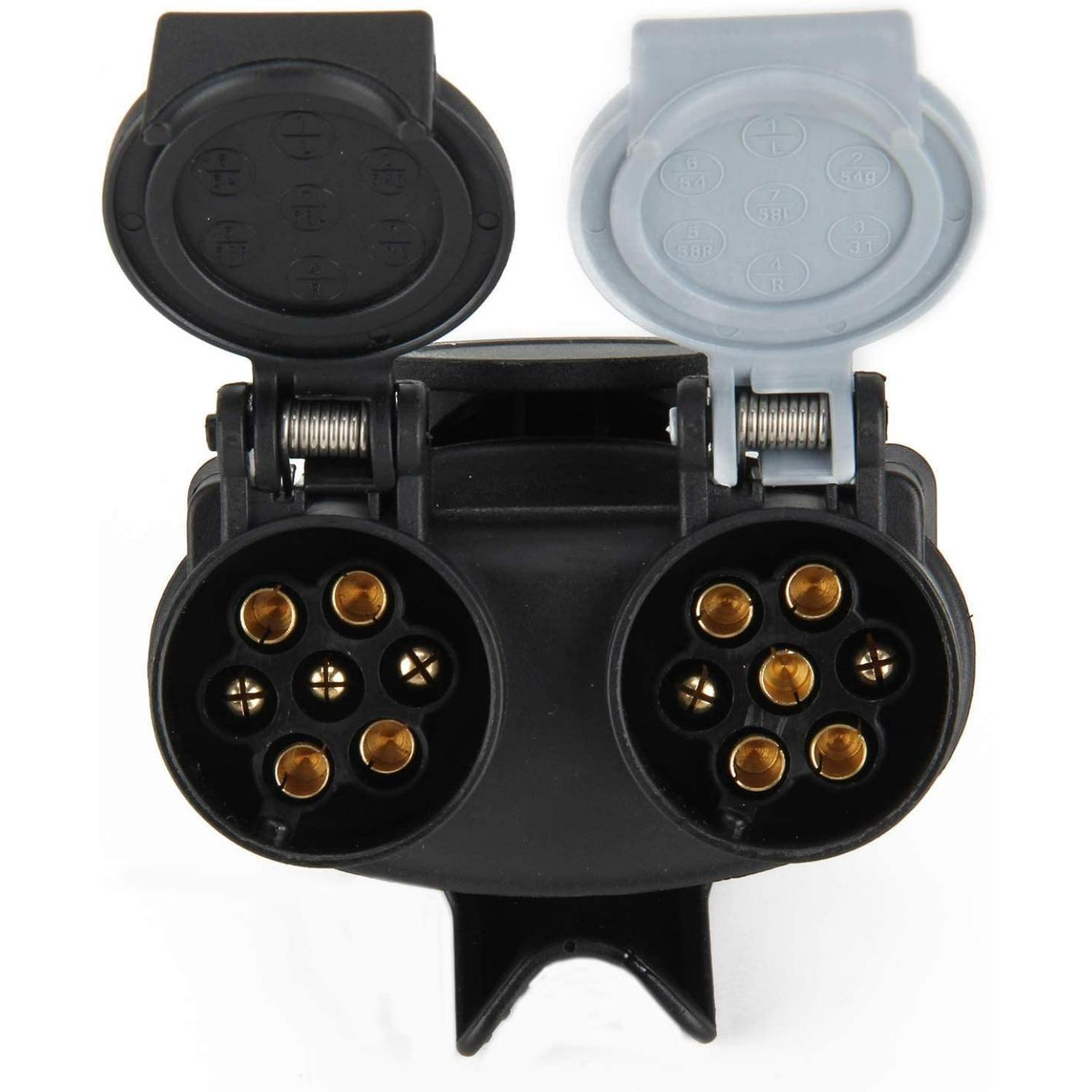 

Towing Adaptor Twin Socket - 13 to 7 pin Caravan Towing Adapter 2 In 1 Waterproof Caravan Converter Trailer Plug Socket for Caravan Truck and More S