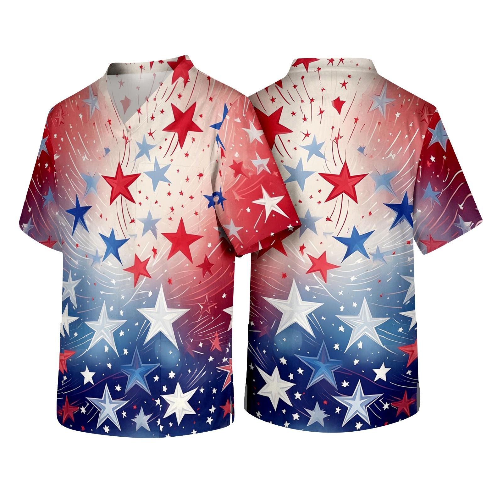 

Men s V Neck Short Sleeve Work Scrub Top with Chest Pocket Printed Design Suitable for Healthcare Professionals and Caregivers XXXXL красный