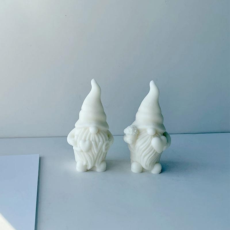 Gnome Candle Silicone Mould Cute Valentines Heart Dwarf Plaster Silicone Mold Old Man Ornaments Mold for DIY Crafts