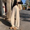 Off-white Wool High-Waisted Wide-Leg Pants for Women - Autumn/Winter, Plus Velvet, Slimming Fit.