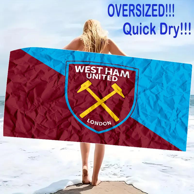 West Ham United FC Logo Print Beach Towel, Large Soft Quick Dry Towel for Beach Camping Swimming