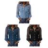Dame Skjorte Gjennomsiktig Mesh Lappeteppe Kald Skulder Langermet Denim Topper Krage Knapper Stolpe Skjorte Country Konsert Klær