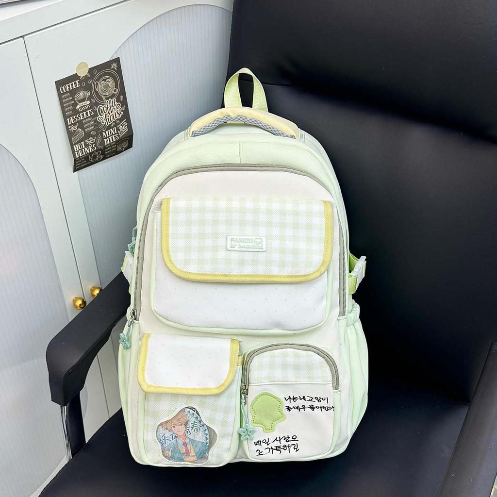 Schoolbag college style sweet plaid backpack female student Korean version large capacity junior high school high school bag going out travel backpack