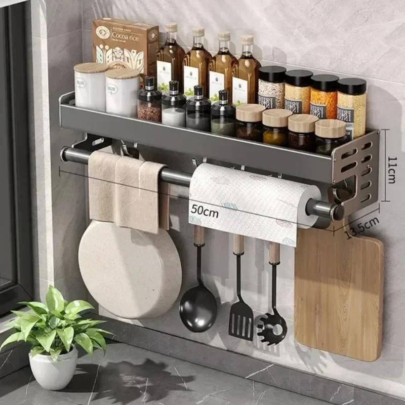 Wall Mounted Kitchen Storage Rack Multifunctional Waterproof Holder Seasoning Storage Rack Large Capacity Tool Storage Rack
