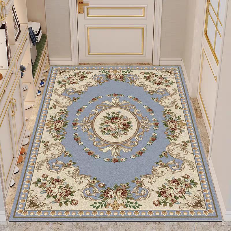 European Blue Non Slip Floor Mats Carpet Living Room Golden Frame Decoration Sofa Area Large Rugs Lounge Coffee Tables