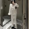 Sexy pajamas women's ice silk butterfly long-sleeved trousers, new models can be worn outside, solid color silk loungewear