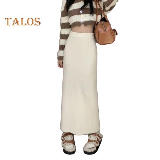 Women Maxi Skirt Elastic High Waist Hip Wrapped Long Skirt Solid Color Casual Knitting Skirt Daily Wear