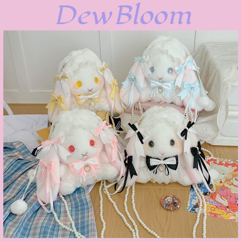 Lolita Bowknot Rabbit Plush Shoulder Bag With Pearl Chain For Daily Casual Use