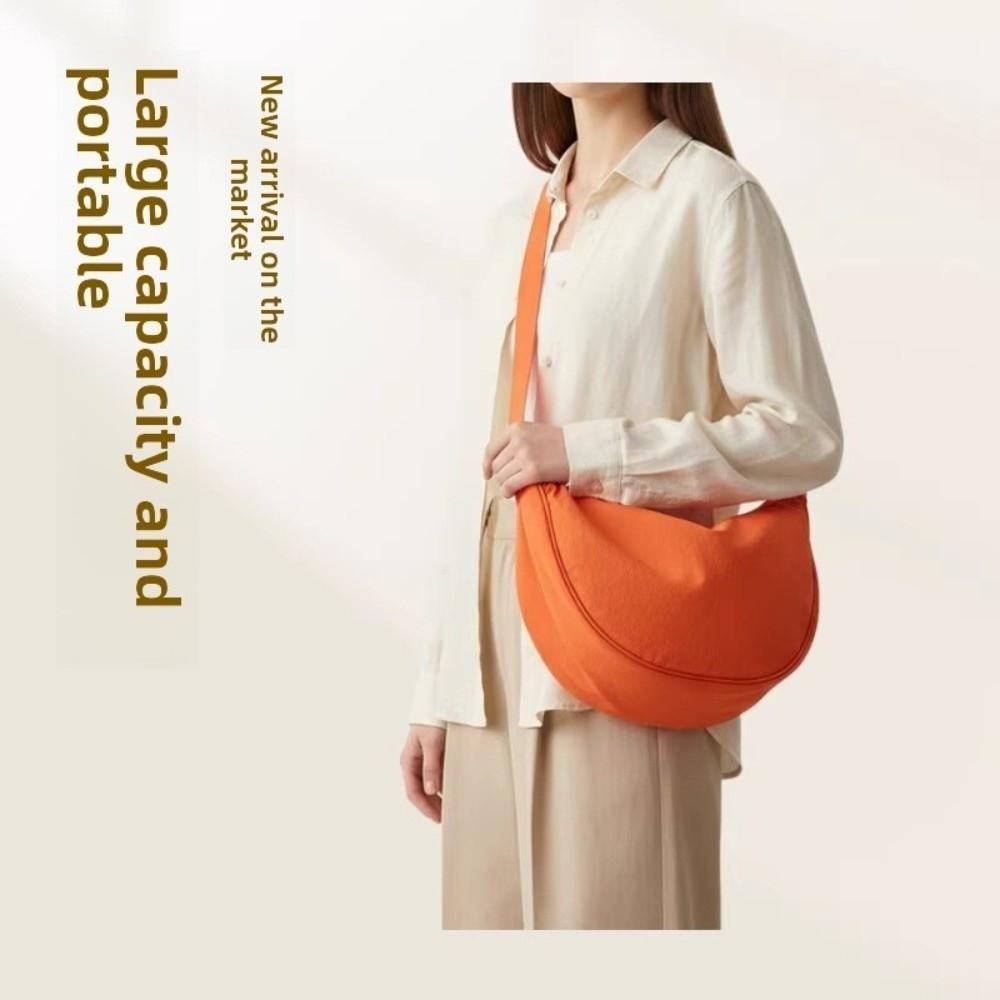 Solid Color Nylon Hobos Bag Large Capacity Half Moon Bag Vintage Messenger Bag Women