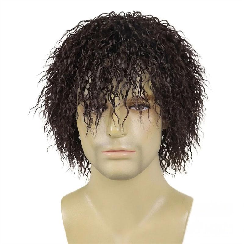 Synthetic Realistic Big Curly Wigs for Men Black Fluffy Elastic Curls Hair Short Afro Wig Daily Breathable Man Wig Daily Cosplay