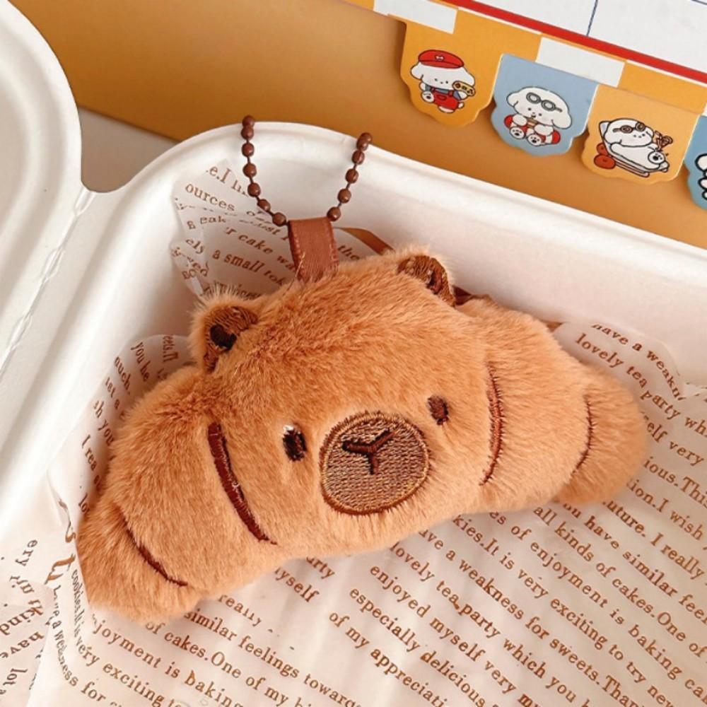 Creative Capybara Croissant Pendant Keychain Cartoon Doll Plush Food Bread Capybara Design Kitchen Decoration Accessorie