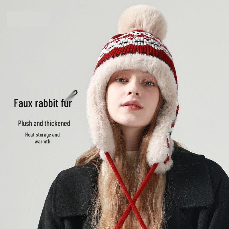 Japanese Faux Rabbit Fur Lei Feng Hat: Warm, Fleece-Lined, Ear-Protecting Winter Hat for Cycling & Skiing