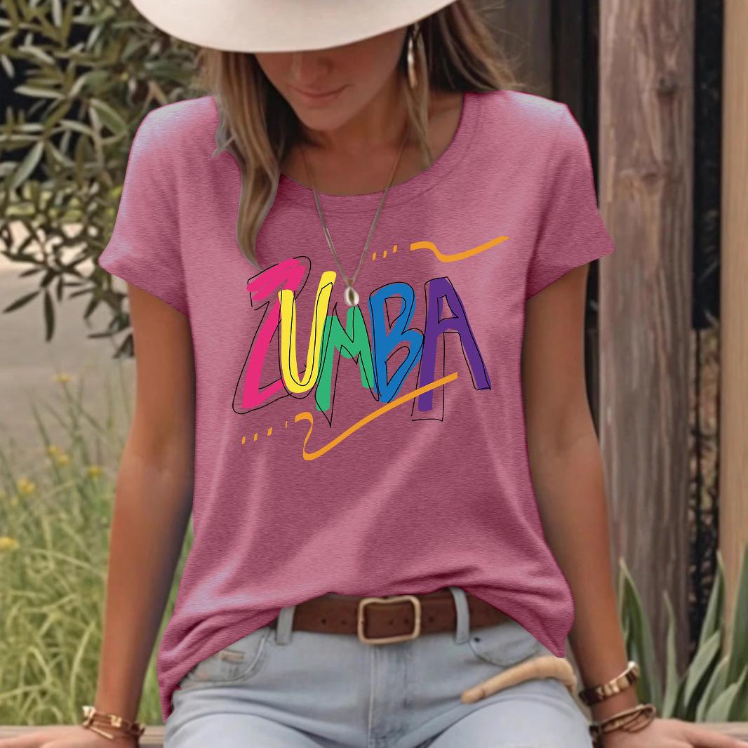

Women s Colorful ZUMB Print Loose Fit Short-Sleeve T-Shirt S