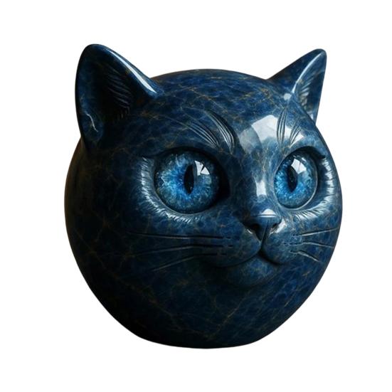 Handmade Cat Stone Imitation Crystal Cat Head Sculpture Resin Healing