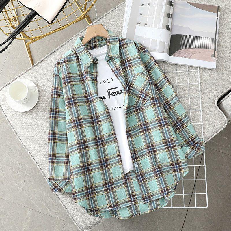 2025 Women's Plaid Shirt Jacket: Stylish Loose Long Sleeve Outerwear for Autumn & Winter