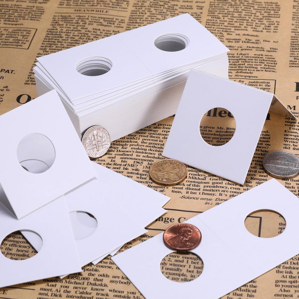 Hicarer 300 Pieces Cardboard Coin Holder Flip Mega Assortment, 2 by 2 Inch for Coin Collection Supplies (20.5 mm for Penny/Dime Size)