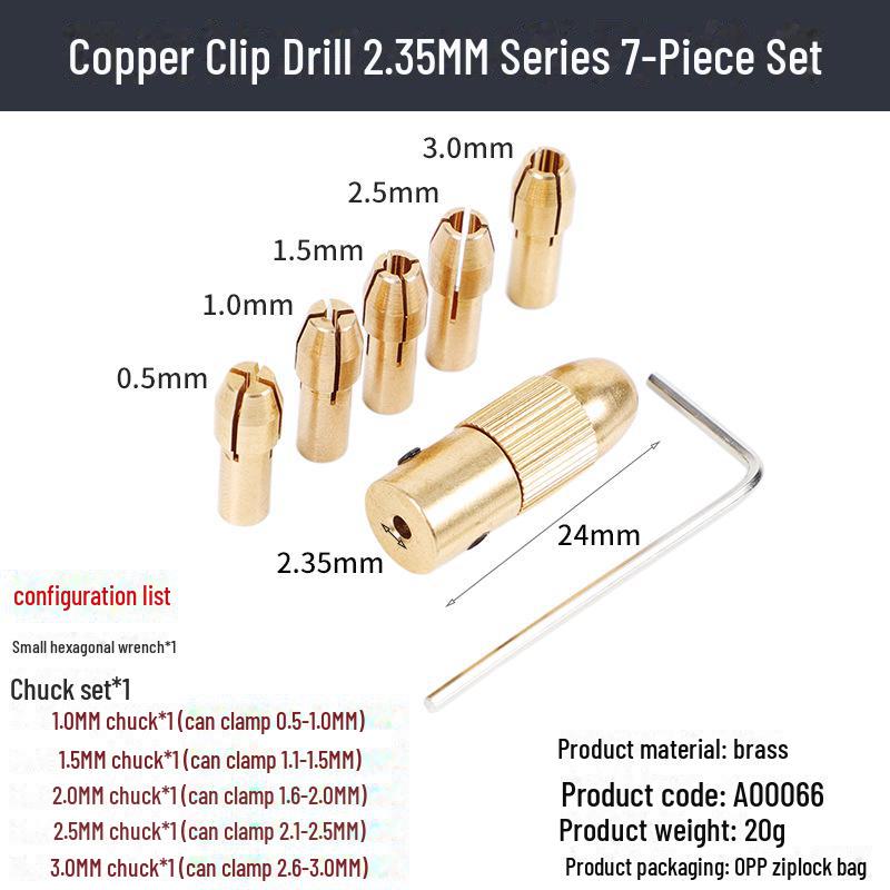

Мини-электрошлифовальный станок с высокоточным медным патроном и замковым колпачком - 7 предметов (Центральный вал 2,35 мм)