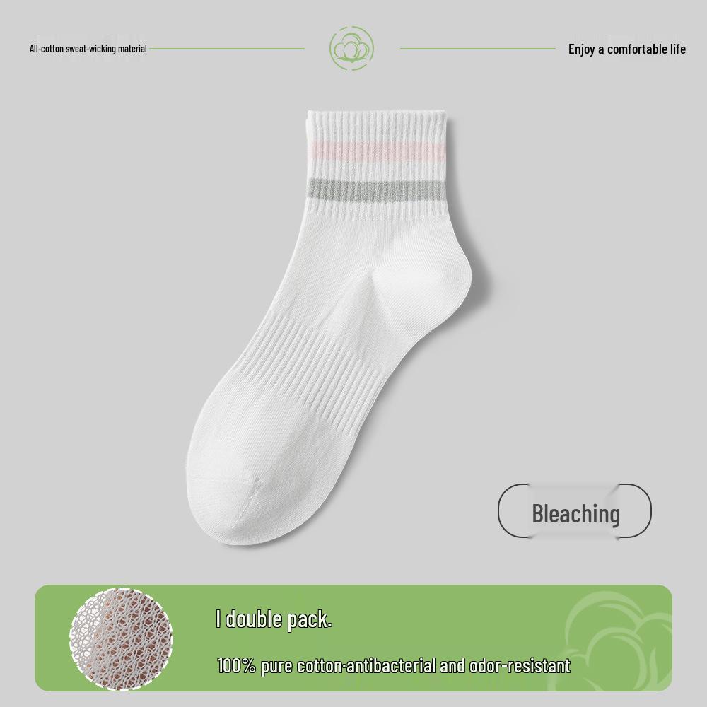 Women's Cotton Mid-Calf Socks - Antibacterial, Sweat-Absorbing, Deodorant, Casual Sport Striped for Spring/Summer