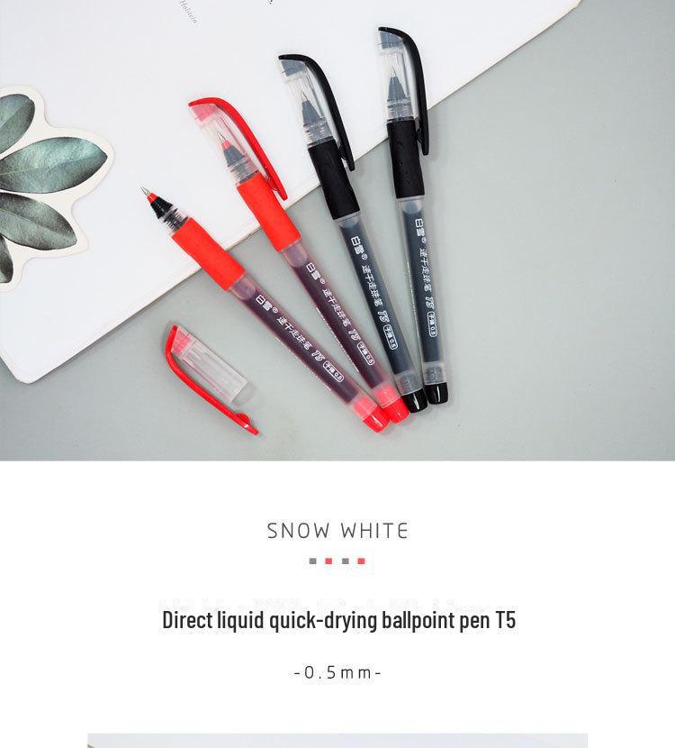 Snow White Quick-Dry 0.38mm Liquid Ballpoint Pen, Refillable, Large-Capacity for Office & Study