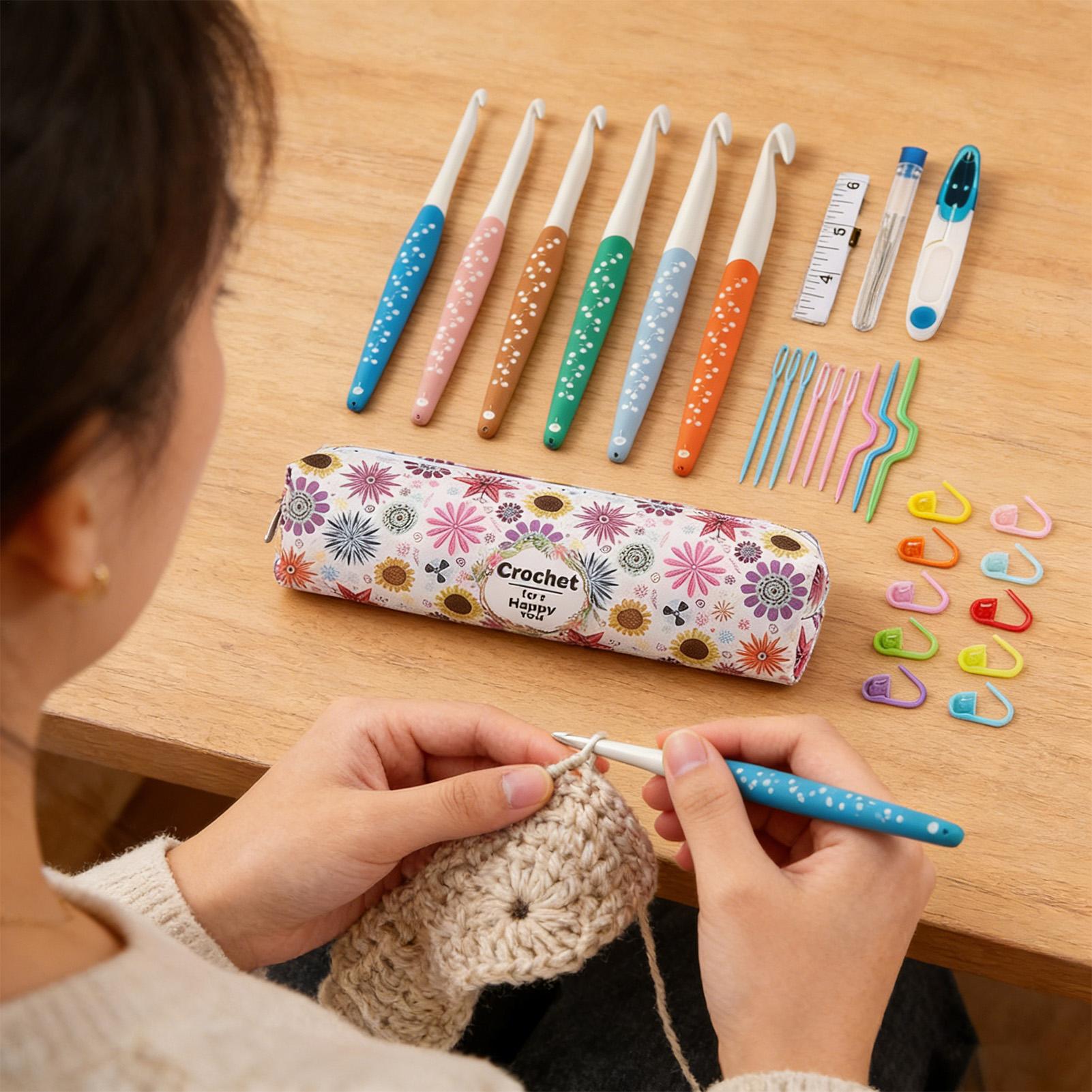 

Crochet Hook 6-12mm with Storage Bag Non Slip Ergonomic Padded Handle Crochet Hooks for Beginner Adults Knitting Crocheting CN