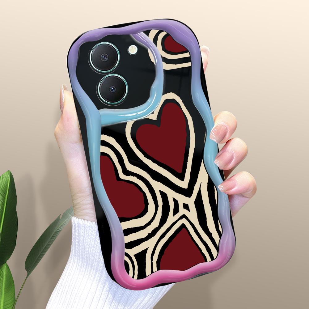 

Милый мультяшный узор, кремовая текстура, мягкий силиконовый чехол с волнистыми краями, чехол для телефона для Vivo Vivo V21E чёрный