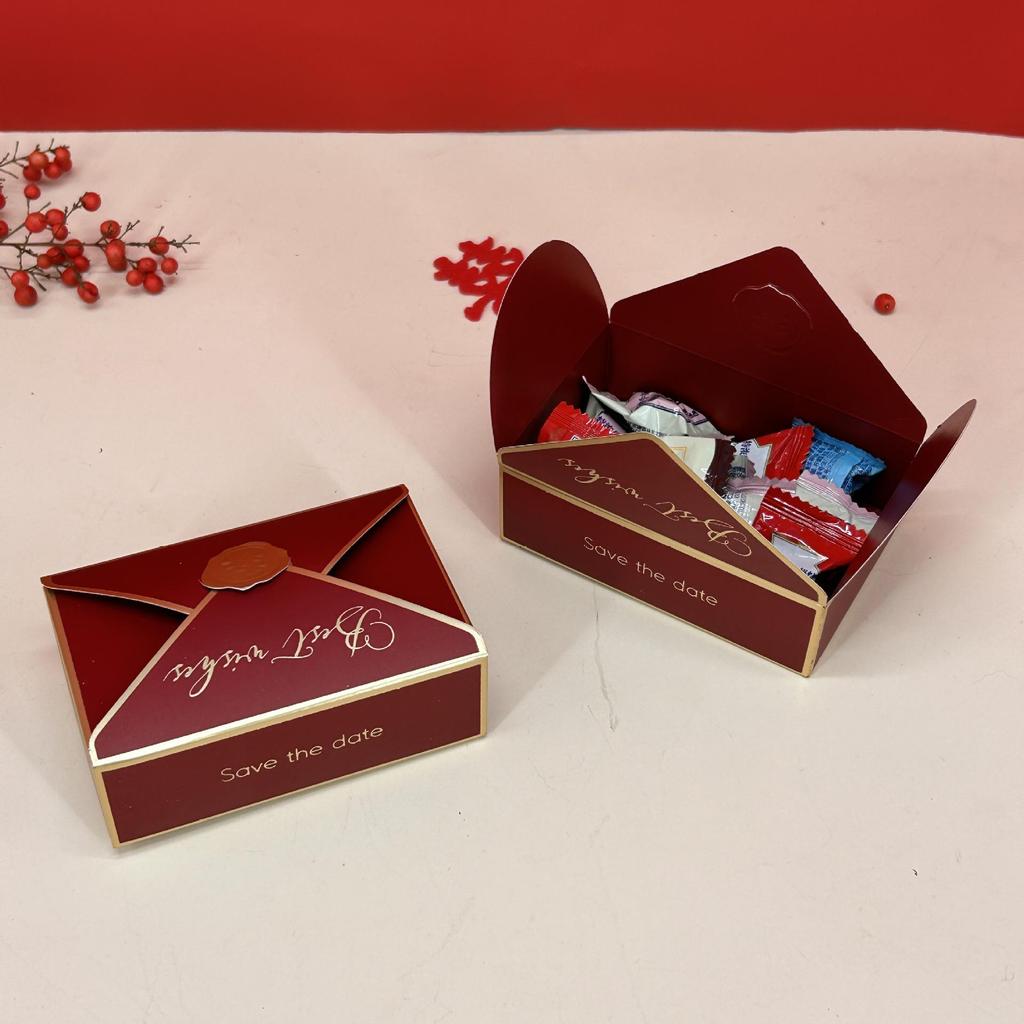 European Style Wedding Candy Box with Sealing Wax Stamp and Gold Foil, Multi-color Small Gift Packaging Box