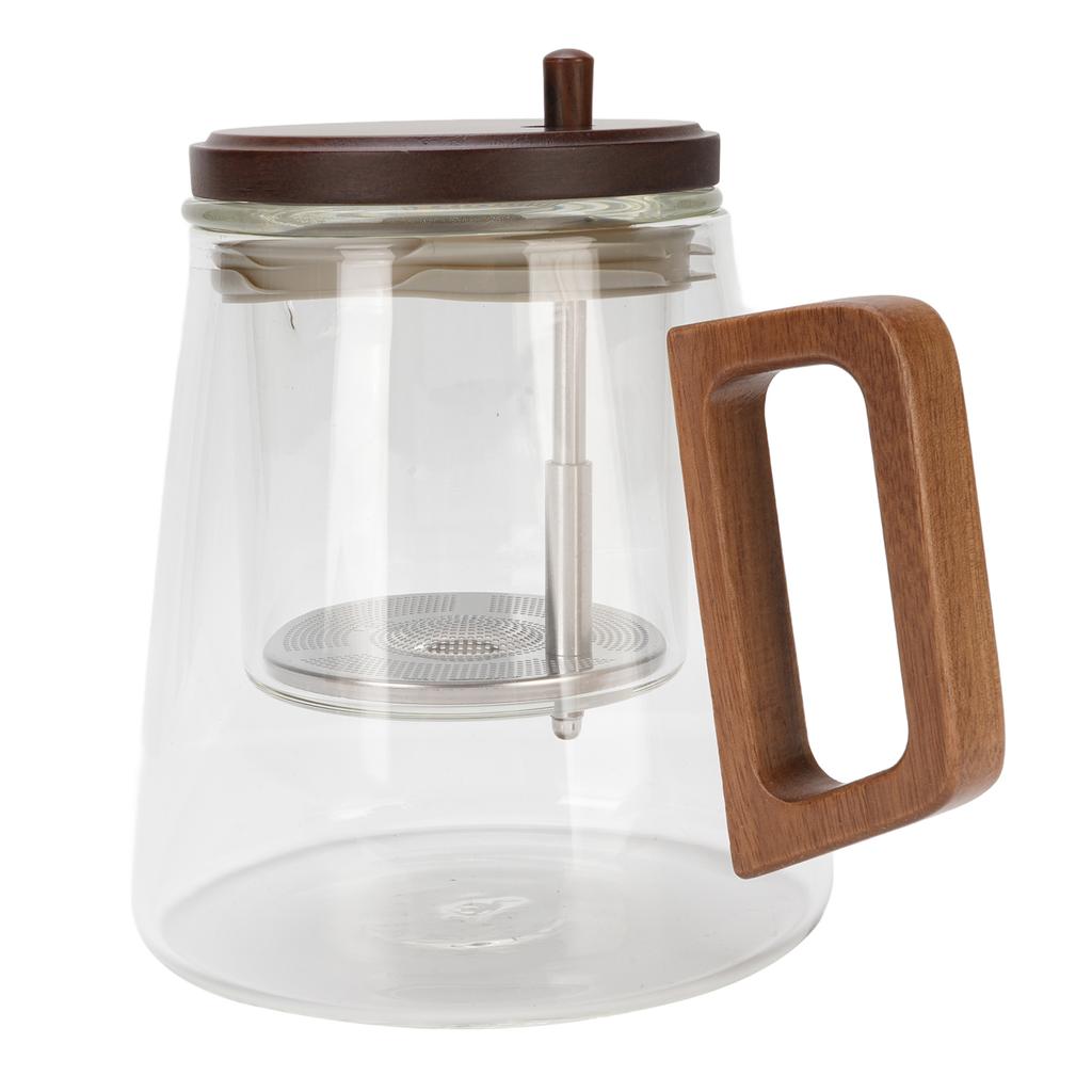 Teekanne mit Sieb Glas 750ml Hitzebeständig Wasserabtrennung Infuser Teekanne mit Holzgriff für Zuhause Büro Stil 2