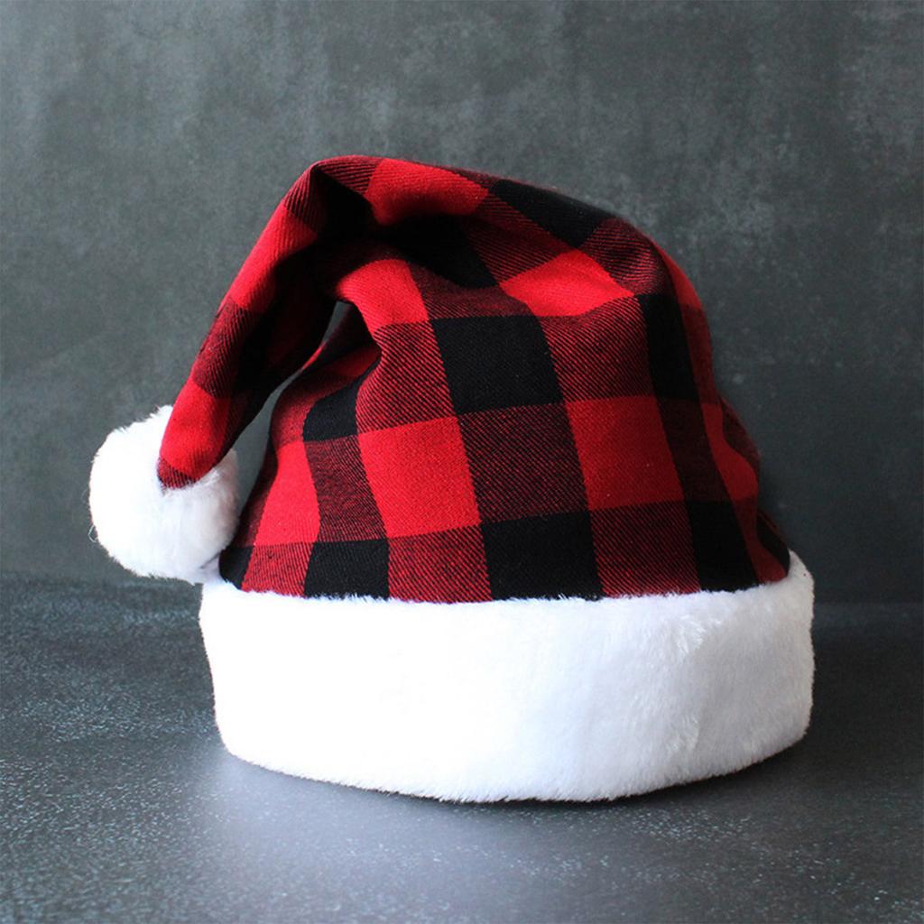 Carnival Cosplay Santa Hat with Lattice Pattern Adult Warm Velvet Christmas Hat for Women Men Teenagers Presents