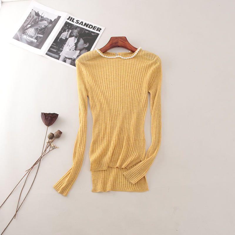 Pearl Necklace Six Wool Silky Silm Long Sleeves Thin Sun-Protection Shirt Dignified Sense of Design Silm Tops Women